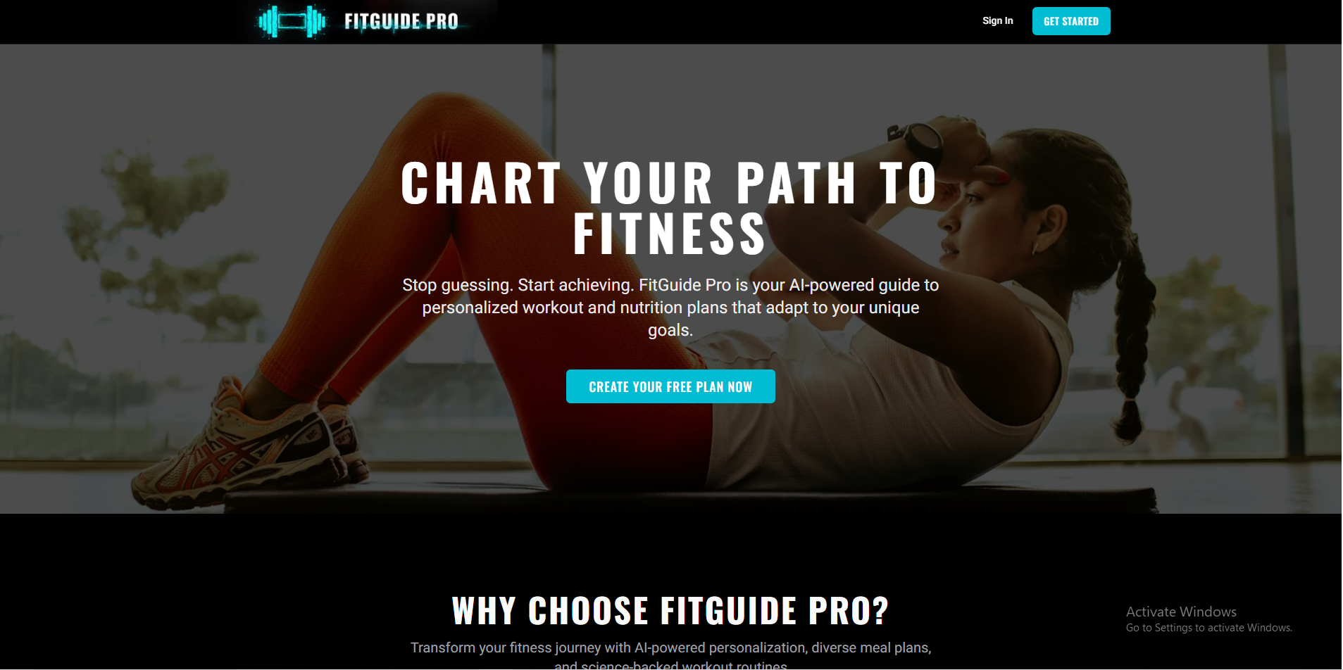 FitGuide Pro landing page